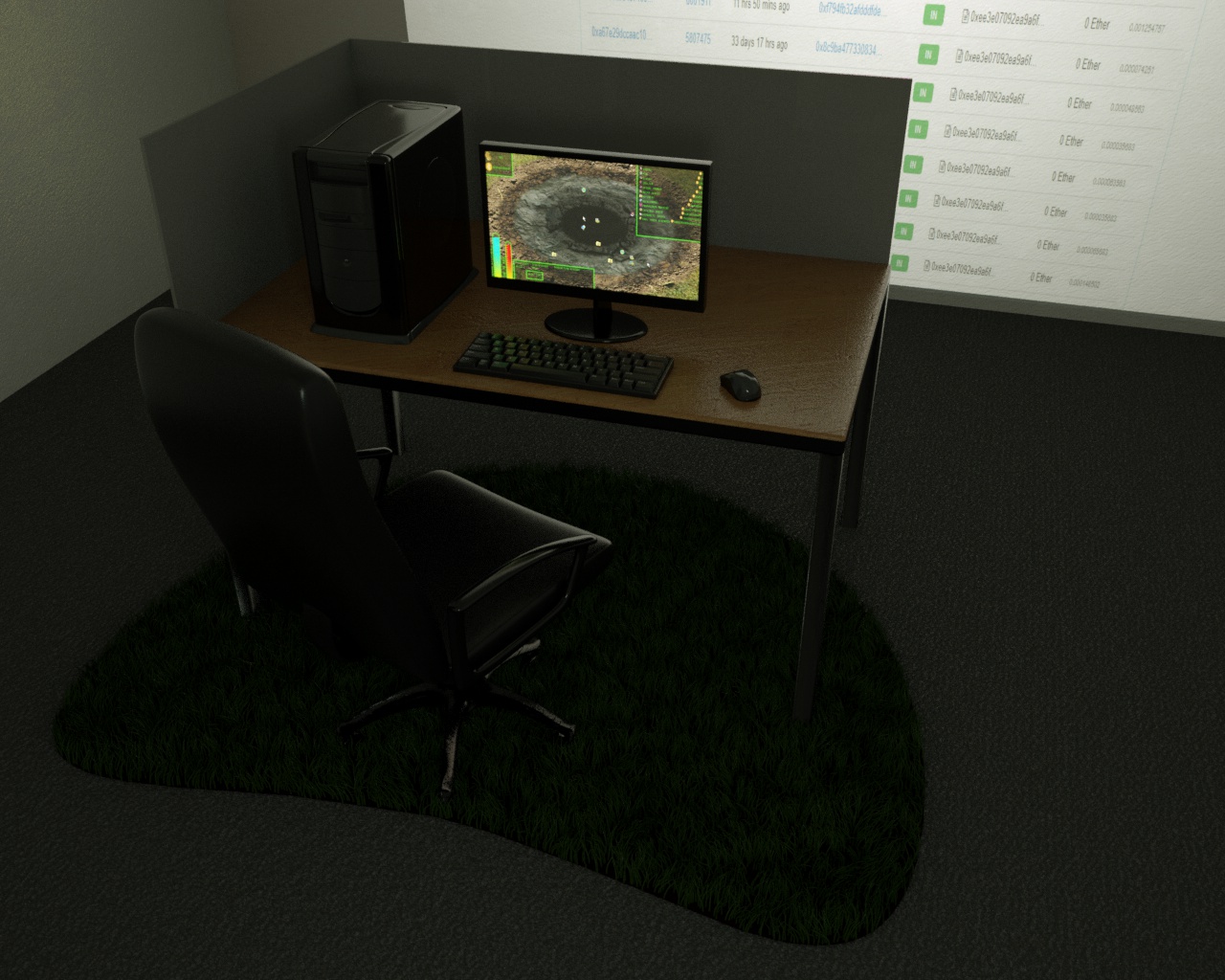 3D render of ClickMine in an office cubicle