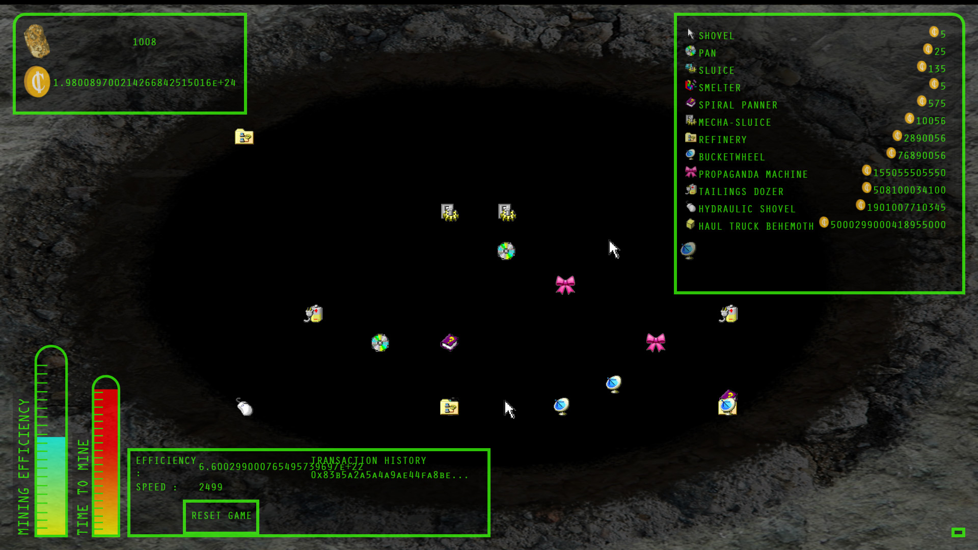 Gameplay from ClickMine, the hole is larger and no grass is visible