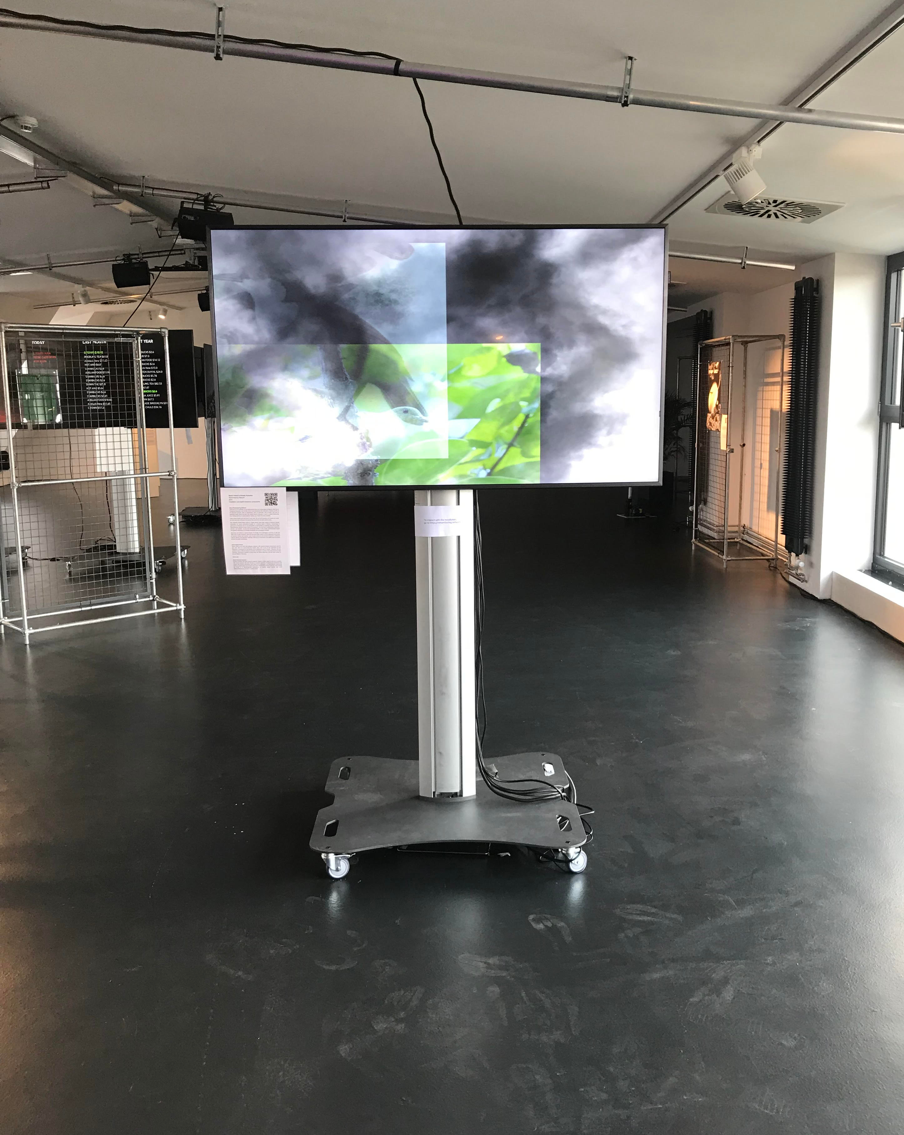 Remembering Network at installed on a monitor in a brightly lit room at Eth Berlin